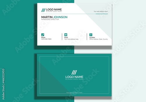 Horizontal white and sky blue abstract shapes business card