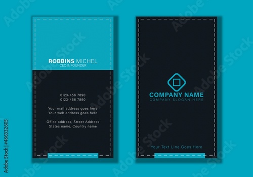 Vertical sky blue and dark blue creative abstract shapes with texture business card