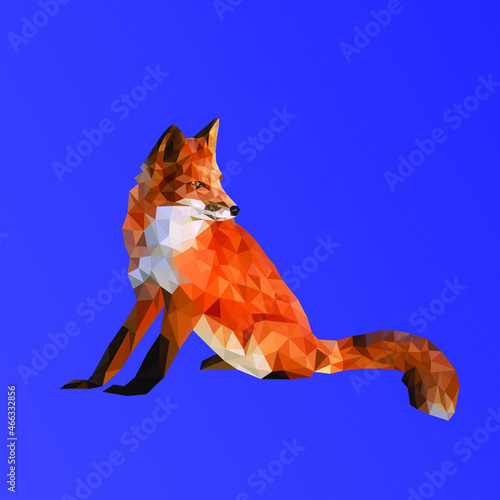 Fox in a low poly style on a blue background