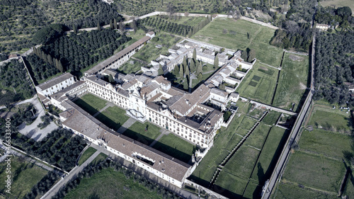 Aerial view of Certosa di Claci, Pisa, Tuscany.