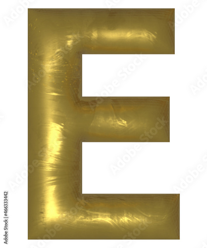 Gold alphabet letter isolated. Letter E.