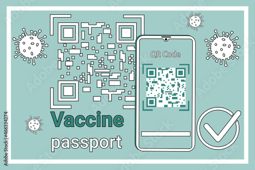 Passport vaccinated QR code usage.A poster calling for compliance with safety measures during the COVID-19 coronavirus epidemic. Personal hygiene and safety.Flat vector illustration.