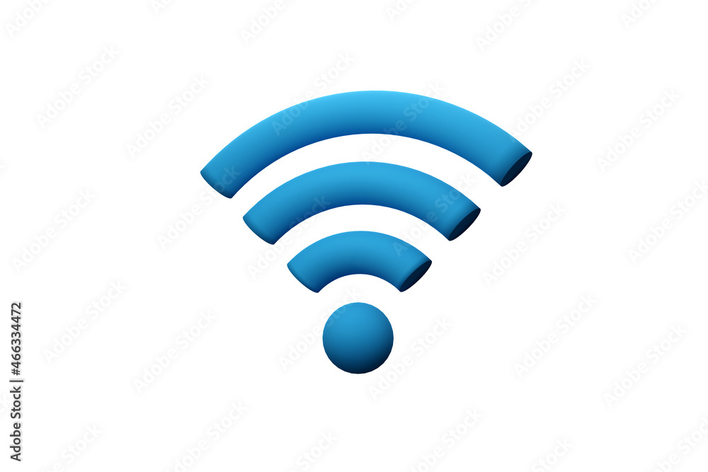 Blue Wi-Fi 3D sign. Blue and white colors. Wifi icon.3d render illustration. Blue Wi-Fi 3D sign. Blue and white colors. Wifi icon.3d render illustration.