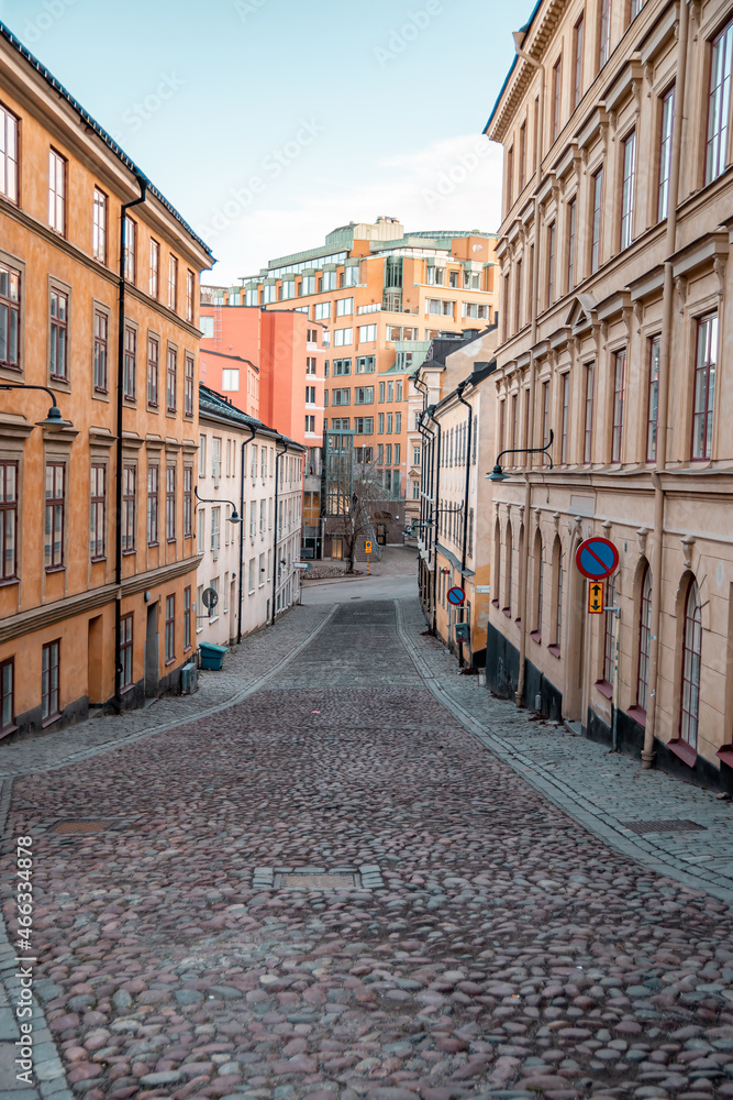 Narrow city Street in Old Town of Stockholm, Gamla Stan, Sweden