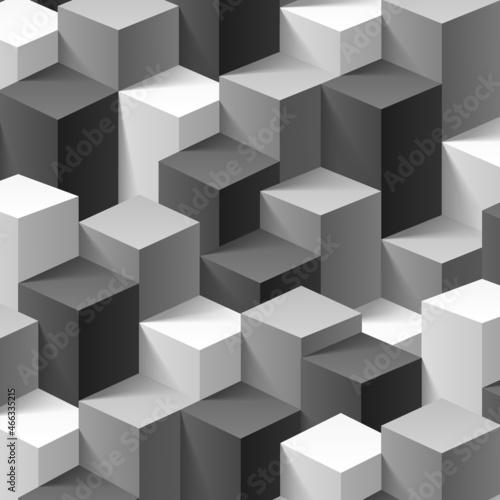 Abstract texture from 3d cubes, background from geometric gray black shapes, vector illustration 10eps