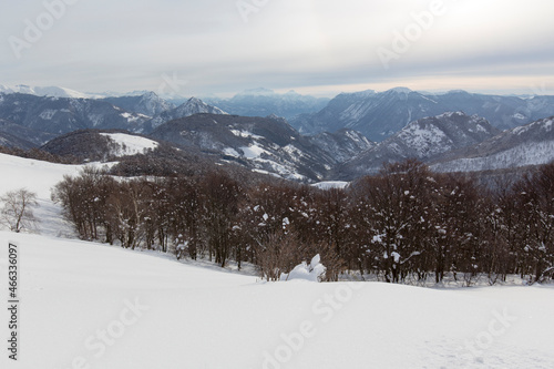 View of landscape in val cavargna during winter trekking
