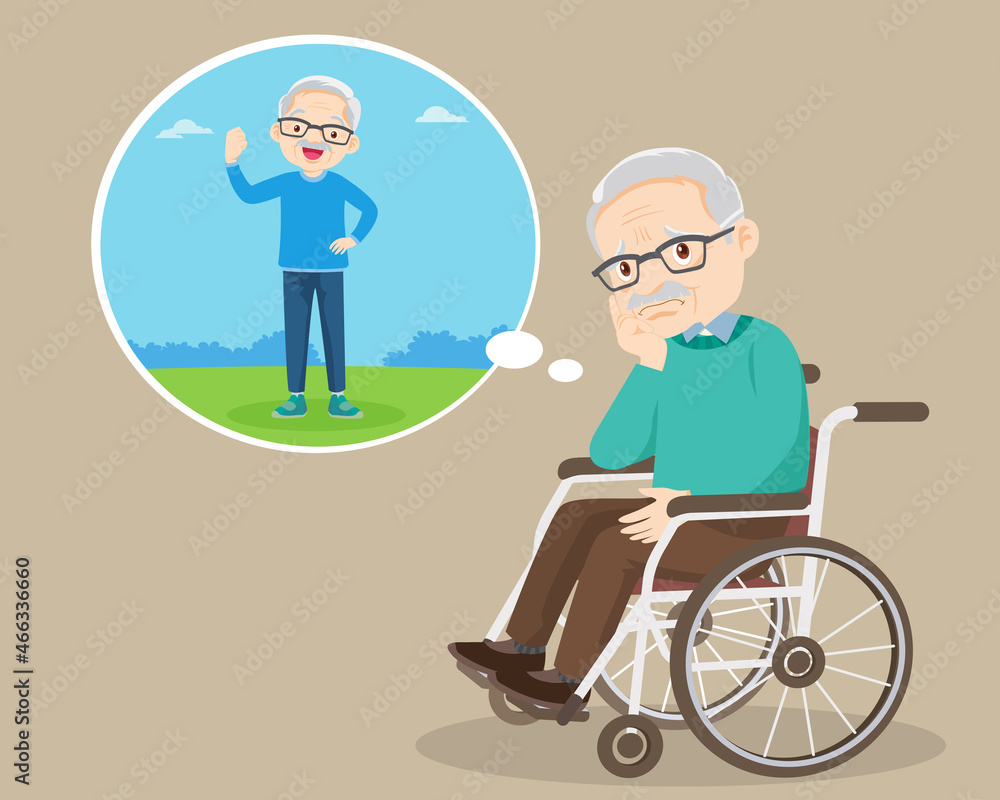 elderly man in wheelchair thinking to good healthy elderly man in wheelchair thinking to good healthy