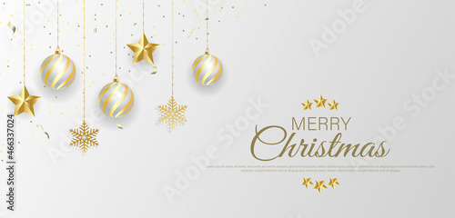 Merry christmas banner template design with decorative christmas light bulb.