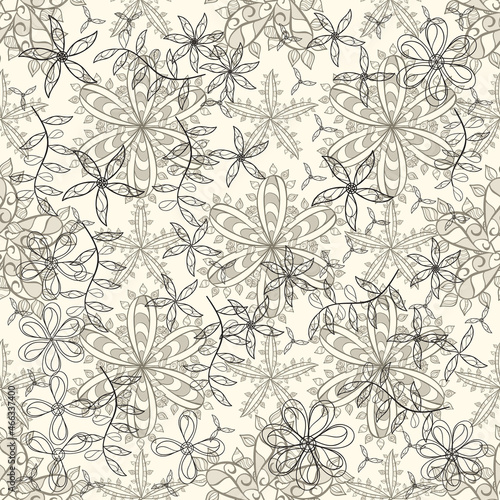 pattern with interesting doodles on colorfil background. Vector illustration.