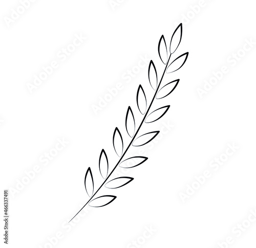 Vector illustration of an element with a silhouette of wheat and bay leaf. A twig of a plant for decoration.