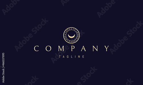 Vector golden logo on which an abstract image of an alchemical seal with runes and the moon in the center.