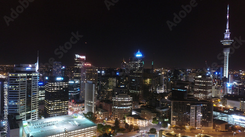 Auckland at night seen from the drone