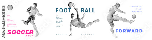 A set of football, soccer players drawing by color lines with text