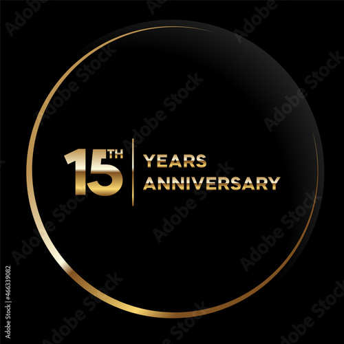 15 years anniversary, vector design for anniversary celebration with gold color on black background, simple and luxury design. logo vector template