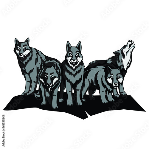 Fototapeta wolf pack graphic vector illustration