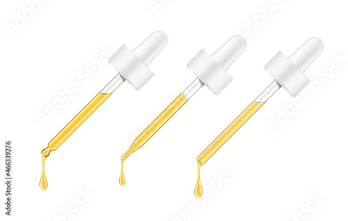 Pipette mockup for dropper bottle isolated on white background. Vector illustration. Front view. Сan be used for cosmetic, medical and other needs. EPS10.