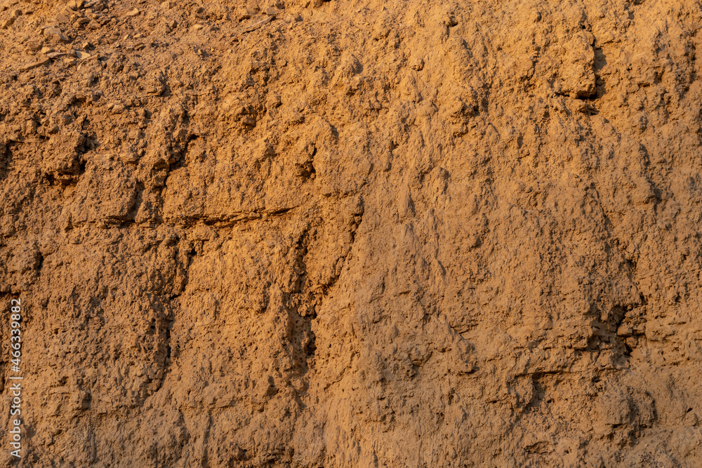 Limestone and clay cliff surface of yellow-orange color.  Background texture.