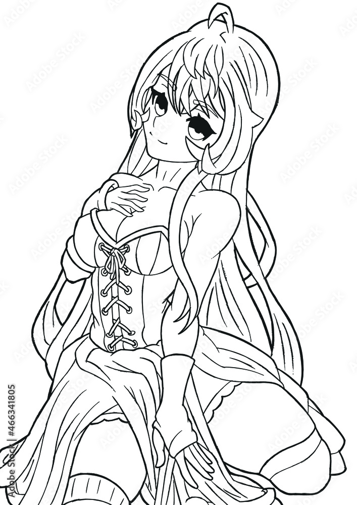 Free Pretty Anime Girl Coloring Pages for Adults