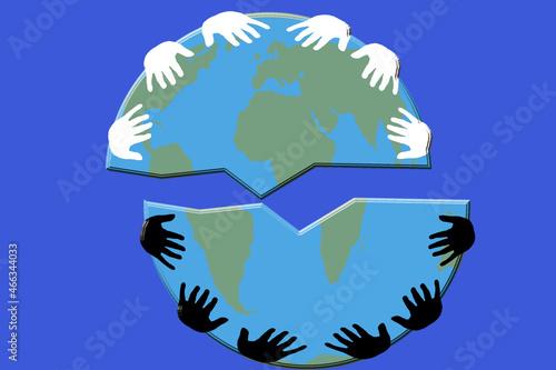 World Divided With Hands Pulling Apart