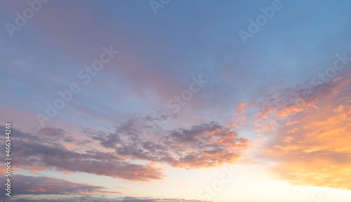 Golden hour sky with clouds. Ideal for sky replacement in modern photo editing software tools. photo