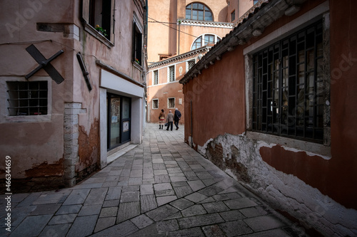 Early morning walks through the streets of the old city of Venice. Venice without water. Squares and streets of the old town. Italy. Veneto. © Svetlana