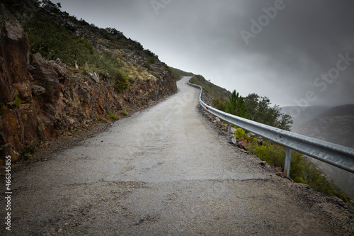 CM1123 paved road at Portal do Inferno e Garra (Hell's Portal) in the highlands of Arada mountain (Gralheira Massif), Arouca Geopark, Portugal photo