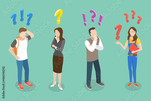 3D Isometric Flat Vector Conceptual Illustration of Thinking People, Doubting or Searching for Solustion Characters