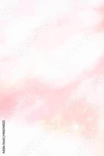 Pink watercolor cotton cloud background. Pastel fantasy sky backdrop template for wedding invitation, greeting card, banner or flyer. Vector illustration of fluffy candy clouds