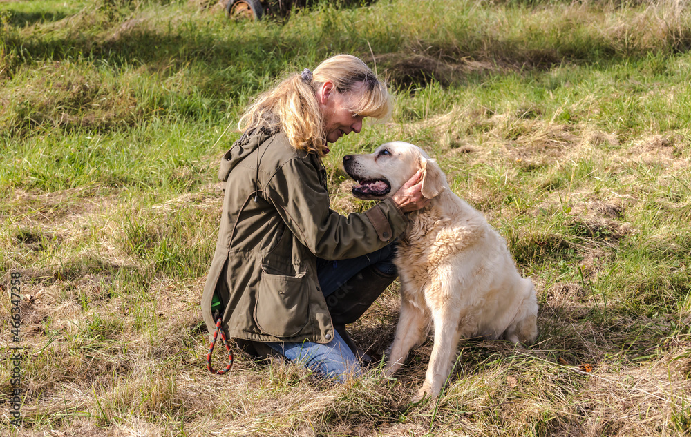 Dog owner feels happy with her Dog Dog owner feels happy with her Dog