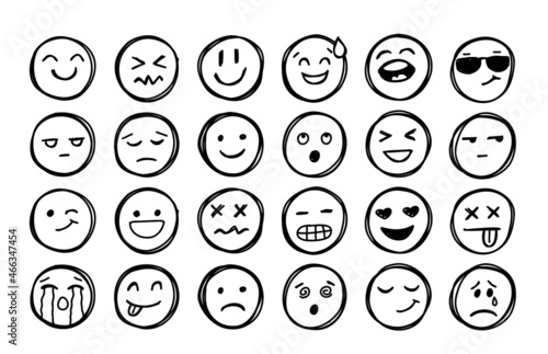 Hand drawn smiles. Doodle emotion faces. Freehand vector cute emoticon collection