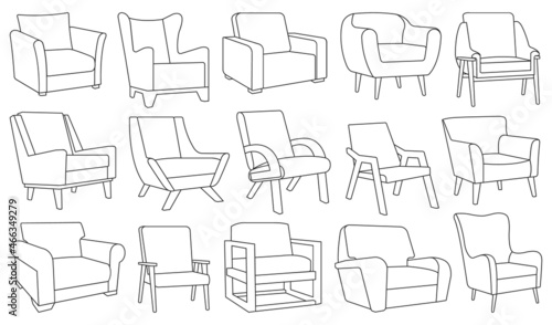 Home armchair vector outline set icon. Vector illustration comfortable chair on white background. Isolated outline set icon home armchair.
