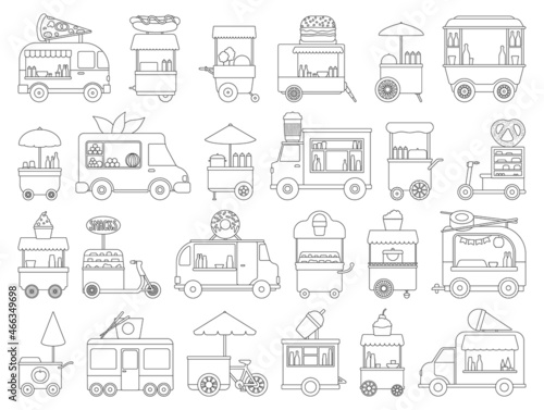 Food trailer vector outline set icon. Isolated outline set icon van restaurant.Vector illustration food trailer on white background.
