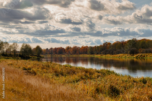 a beautiful view of the Narew river in Podlasie near the town of Czartoria, the autumn landscape of the Narew river photo