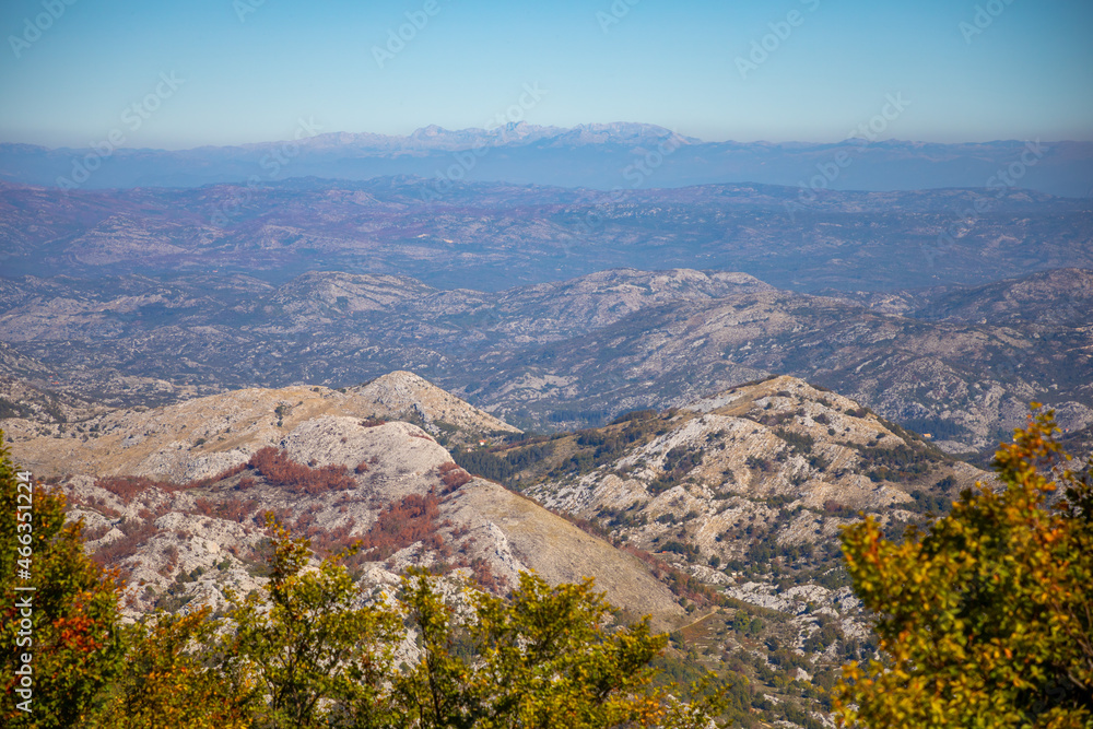 Peak of mountains. National park Lovcen. Nature of Montenegro