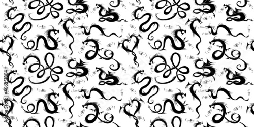 Dragons. Black tattoo silhouettes, Seamless pattern for your design