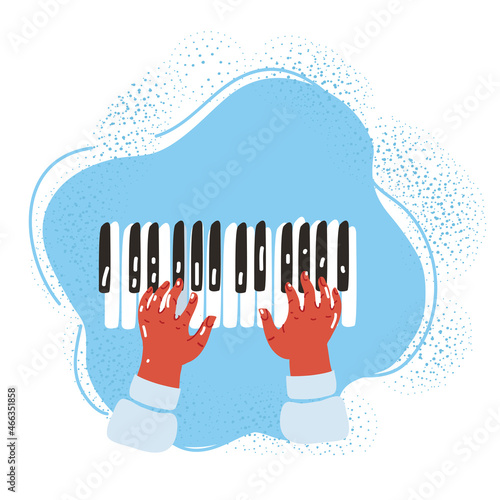 Vector illustration of Illustration hands play at piano kyeboard and music notes