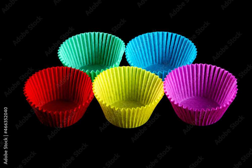 Coloured Paper Cupcake Baking Cases on a Black Background