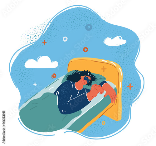 Vector illustration of Woman sleeping in bed