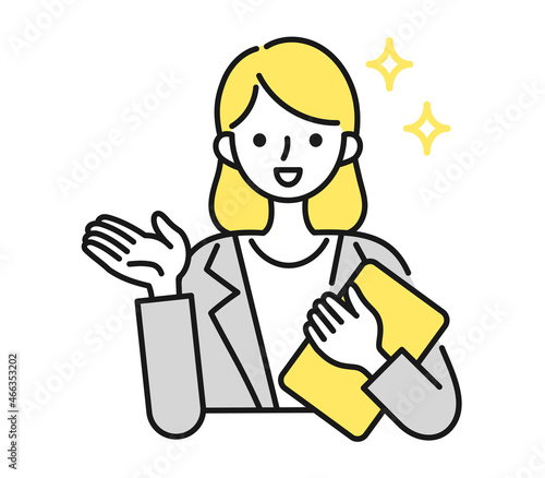 案内をする女性のイラスト　ビジネスシーン用の素材