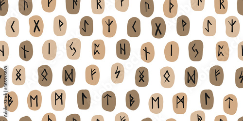 Runes, seamless pattern background. Ancient occult symbols