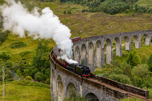 Long curved viaduct in the Scottish highlands (Glenfinnan)