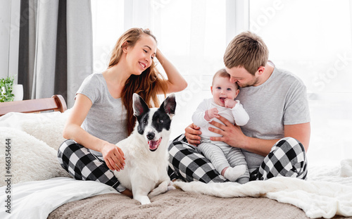 Family with dog in the bed © tan4ikk