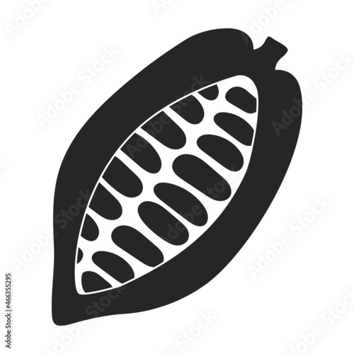 Cocoa bean isolated black illustration icon. Vector illustration chocolate fruit on white background. Vector black icon cocoa bean.