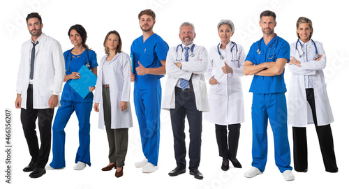 Group of medical workers on white