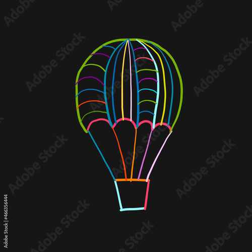 Hot Air Balloon Colorful Outline isolated on black. Sketch for your design