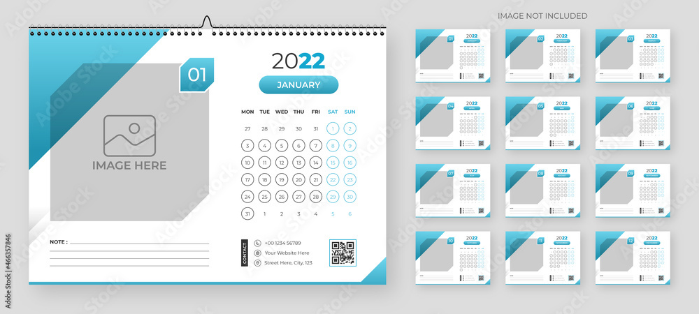 2022 Desk Calendar Print Ready Template, Print Ready 2022 Calendar design Template