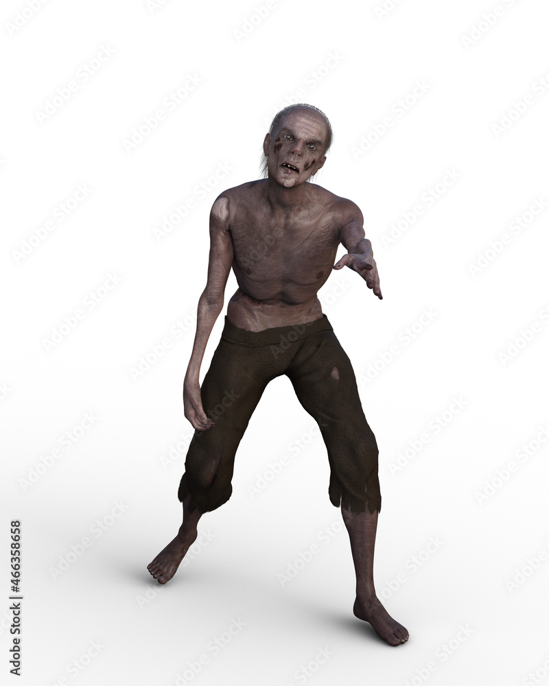 3D rendering of a zombie man isolated on a white background. 3D rendering of a zombie man isolated on a white background.