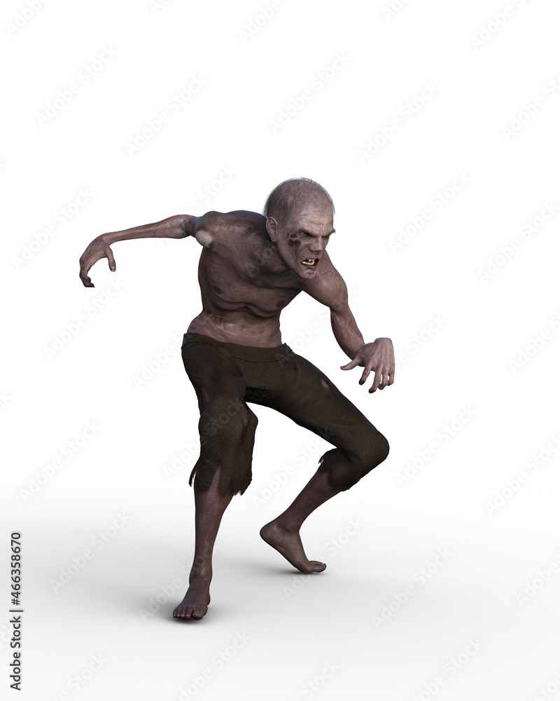 3D rendering of a male zombie isolated on a white background. 3D rendering of a male zombie isolated on a white background.