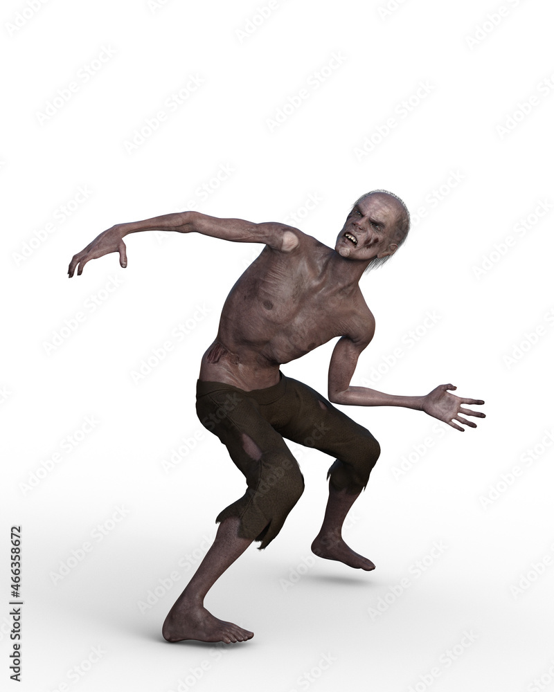 3D rendering of an undead zombie creature isolated on a white background. 3D rendering of an undead zombie creature isolated on a white background.