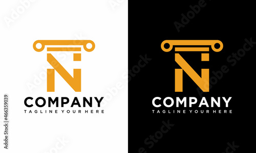 Legal law logo design template. Awesome a letter N and I Golden with legal law logo design vector template on a black and white background.